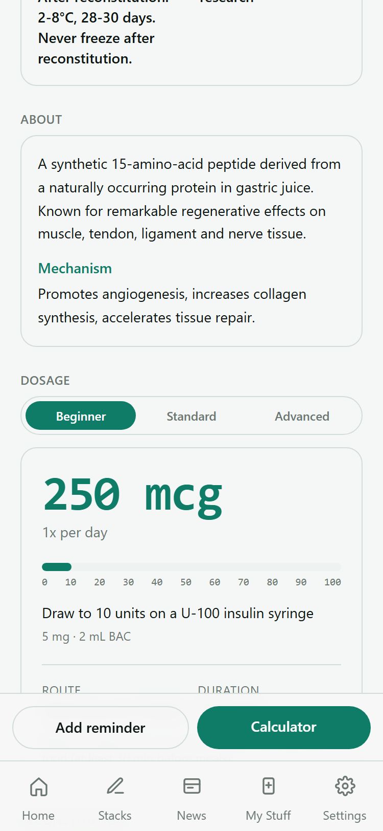 Peptide dosage section with three dosing tier tabs