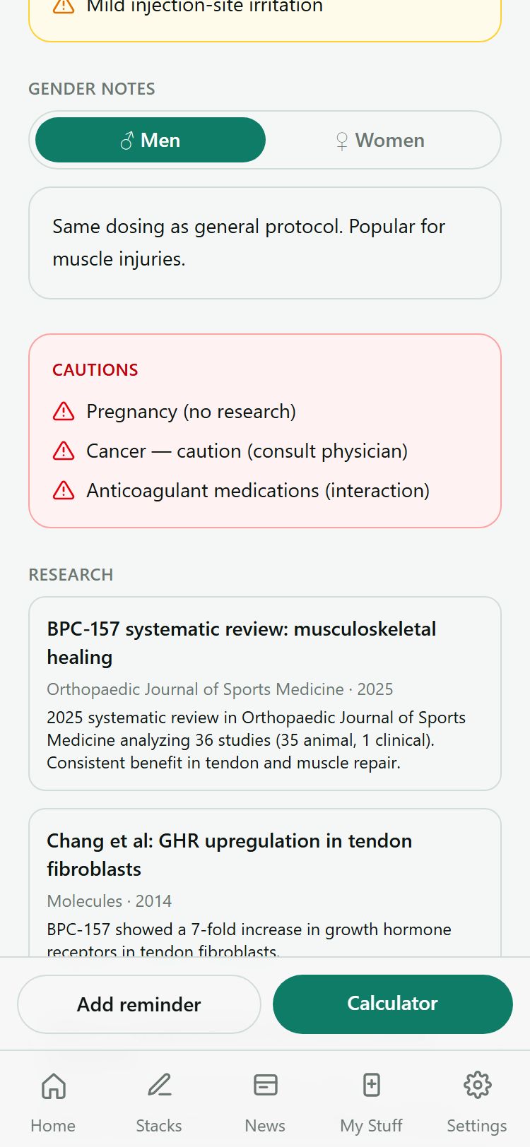 Peptide research section with study citations