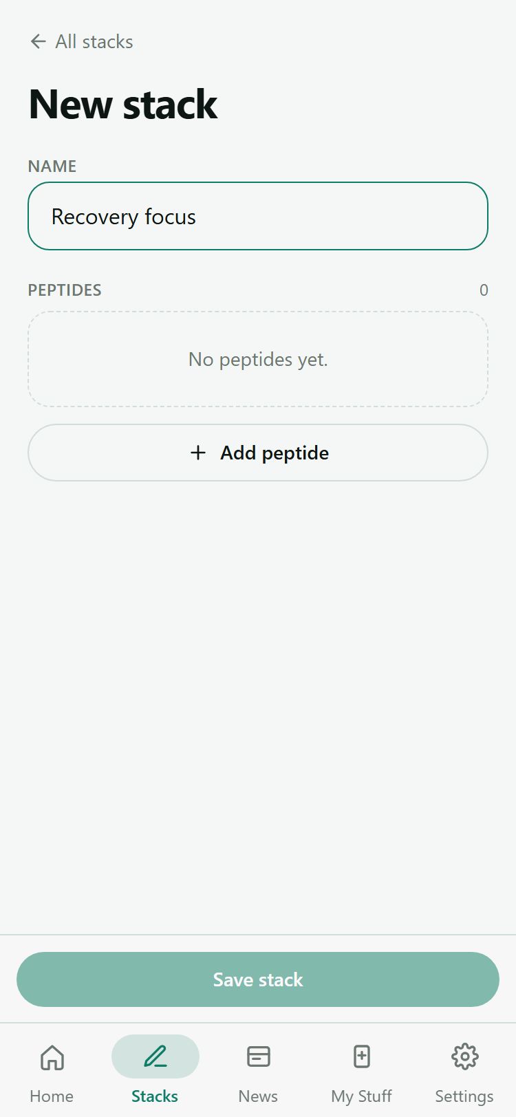 Custom stack builder with peptide picker