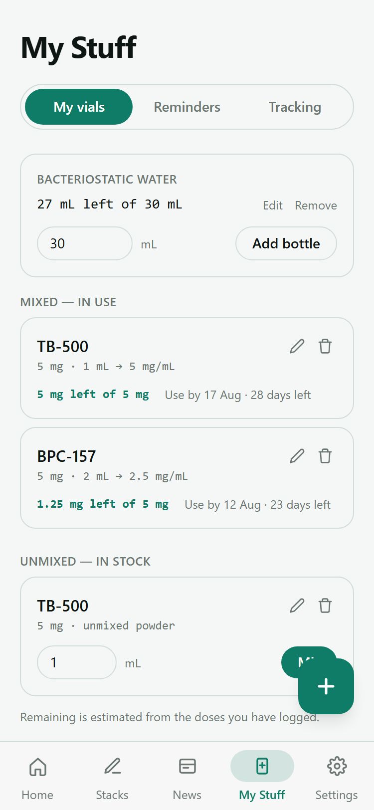 Mixed vial with concentration and use-by countdown