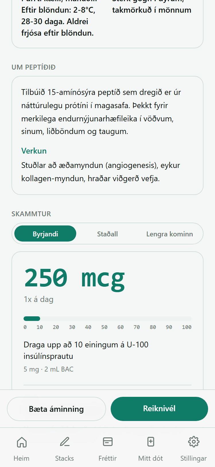 Skammtahluti peptíðs með þremur skammtaþrepaflipum