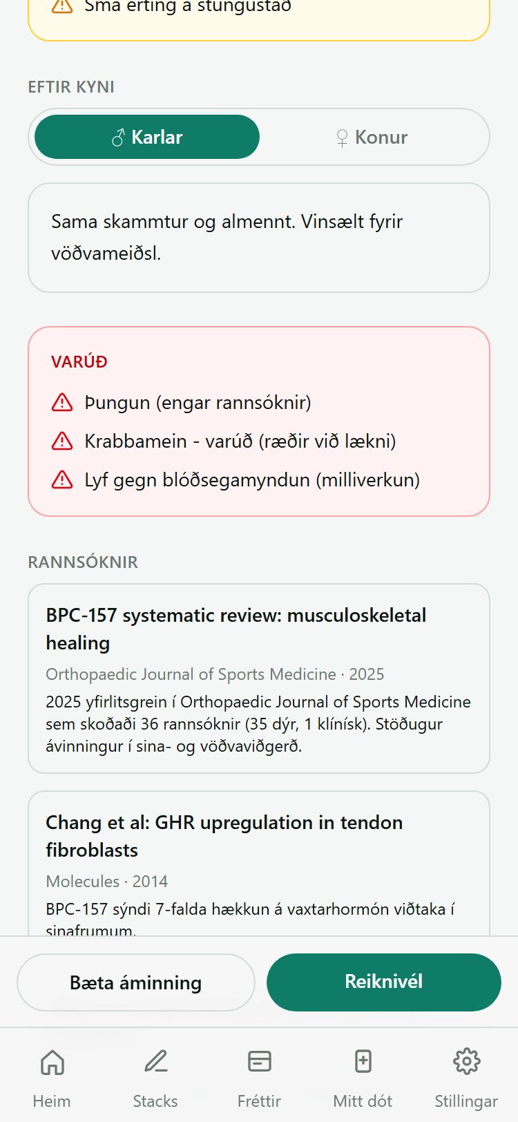 Rannsóknahluti peptíðs með tilvitnunum í rannsóknir