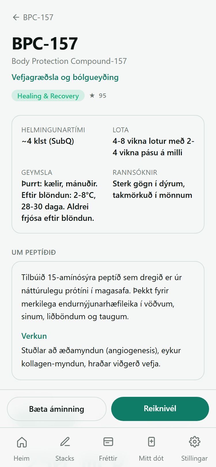 Upplýsingasíða peptíðs með skyndistaðreyndum