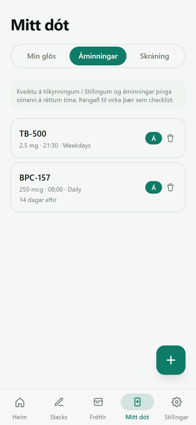 Áminningalisti með niðurtalningu tímabils
