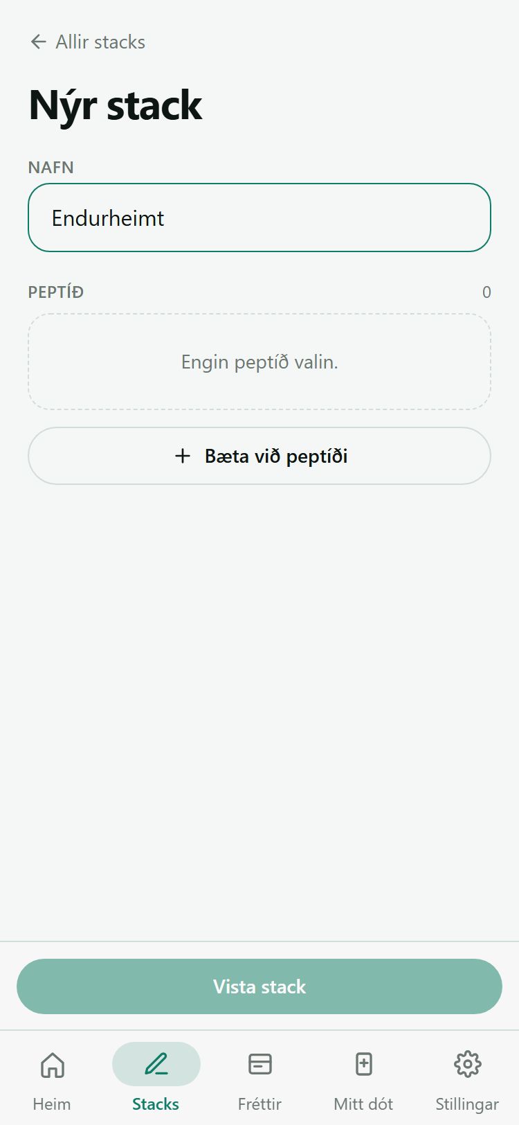 Smíði á eigin stack með peptíðveljara