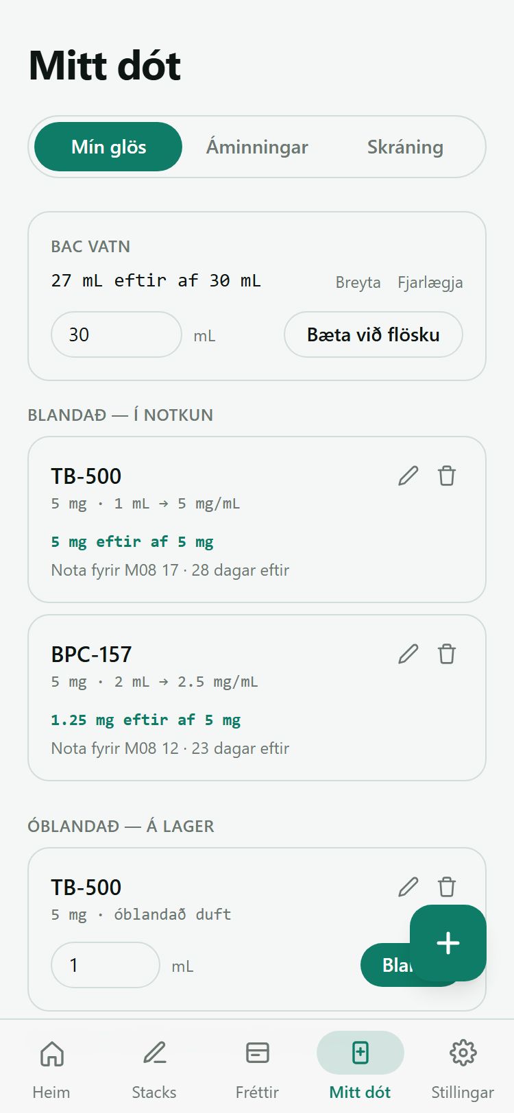 Blandað glas með þéttleika og niðurtalningu