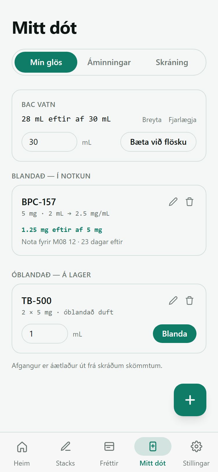 Mín glös með blönduðum og óblönduðum glösum